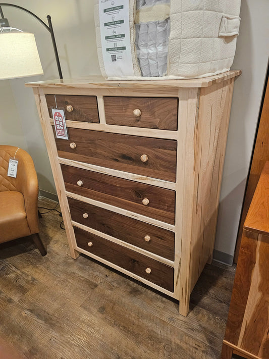 Amish Made 6 Drawer chest | Solid Ambrosia Maple and Black Walnut was $2499 Vermont Mattress and Bedroom Company