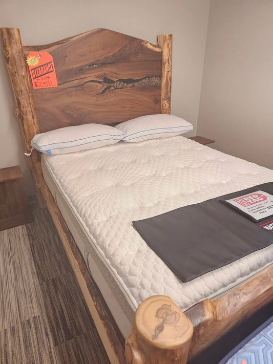 Amish Made Solid Walnut and Hand poured Epoxy River Rock Queen Bed frame Vermont Mattress and Bedroom Company