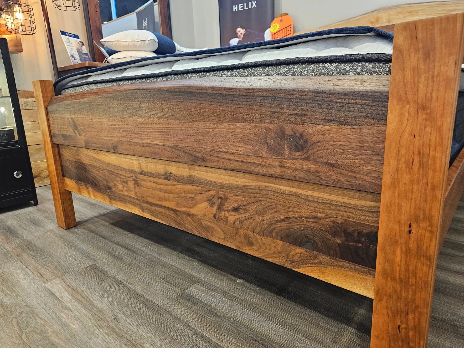 Solid Black Walnut and Cherry, Amish Made Queen Bed frame Vermont Mattress and Bedroom Company