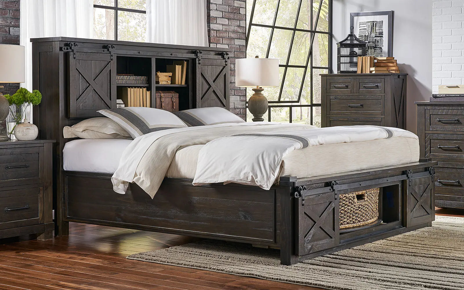 Sun Valley Cal-King Bed  Storage Headboard W/ Rotating Storage A-America