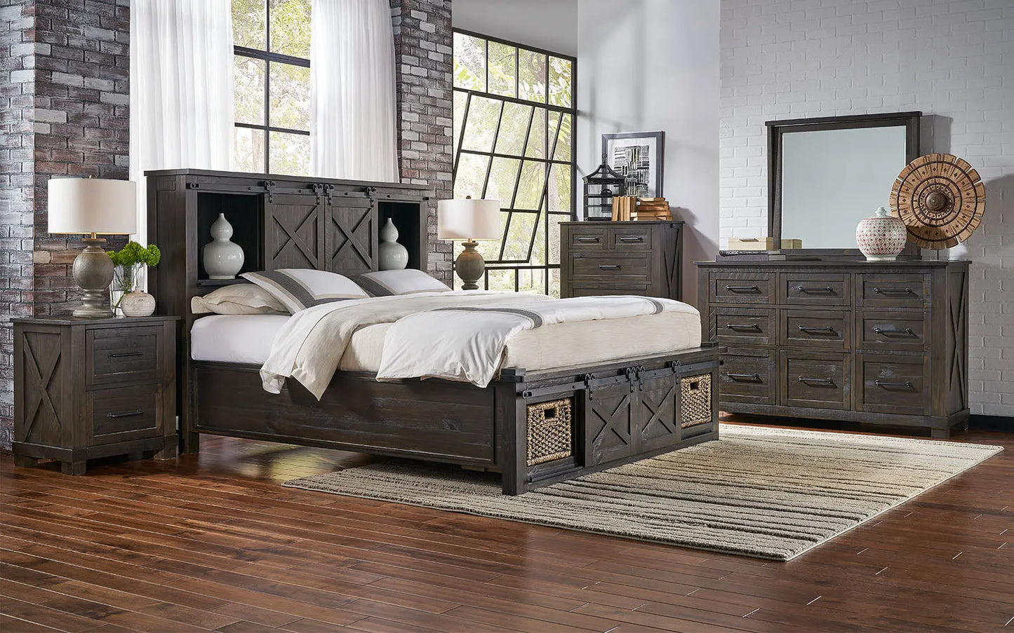 Sun Valley Cal-King Bed  Storage Headboard W/ Rotating Storage A-America