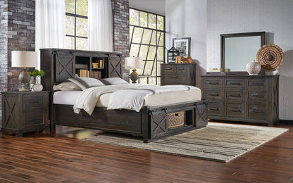 Sun Valley King Bed  Storage Headboard W/ Rotating Storage A-America