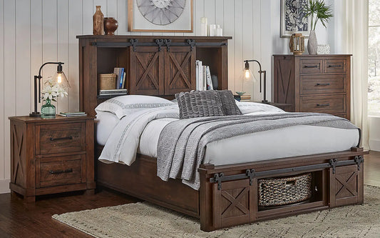 Sun Valley Rustic Timber Cal-King Storage Hdbr W/ Rotating Storage A-America