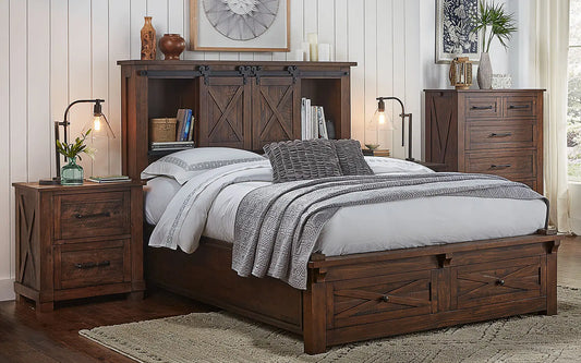 Sun Valley Rustic Timber Cal-King Storage Hdbr W/ Storage Footboard A-America