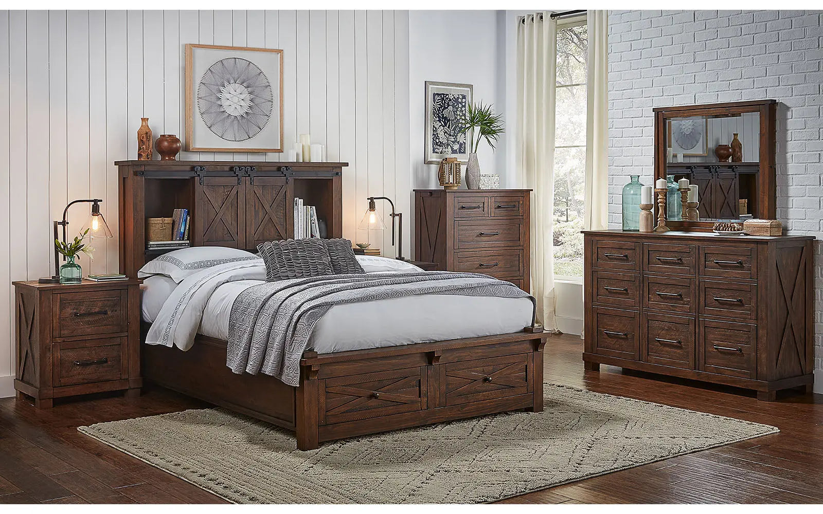 Sun Valley Rustic Timber Queen Storage Hdbr W/ Storage Footboard A-America